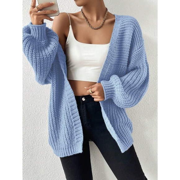 ribbed knit sweater Open Front oversized Cardigan - Picture 11 of 11